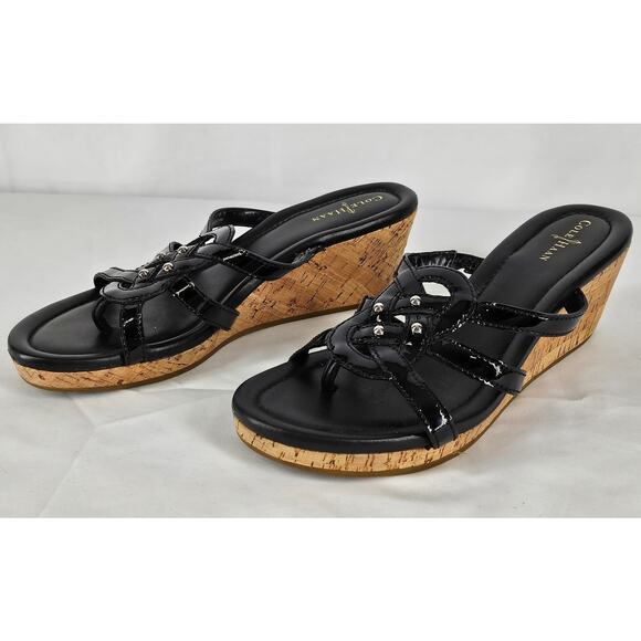 COLE HAAN WOMEN'S BLACK LEATHER THONG STRAPPY PLATFORM SANDALS SIZE 7B - Picture 2 of 11